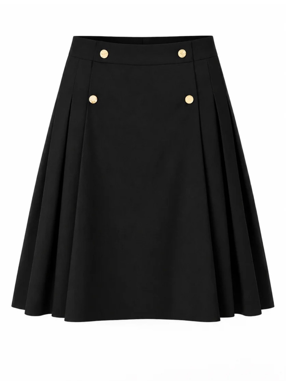 NWT aleeza Paris size XL Classic Black A-Line
Skirt with Gold Button Detail